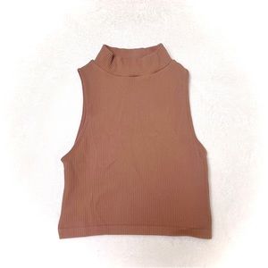 Zara Brown High Neck Crop Top